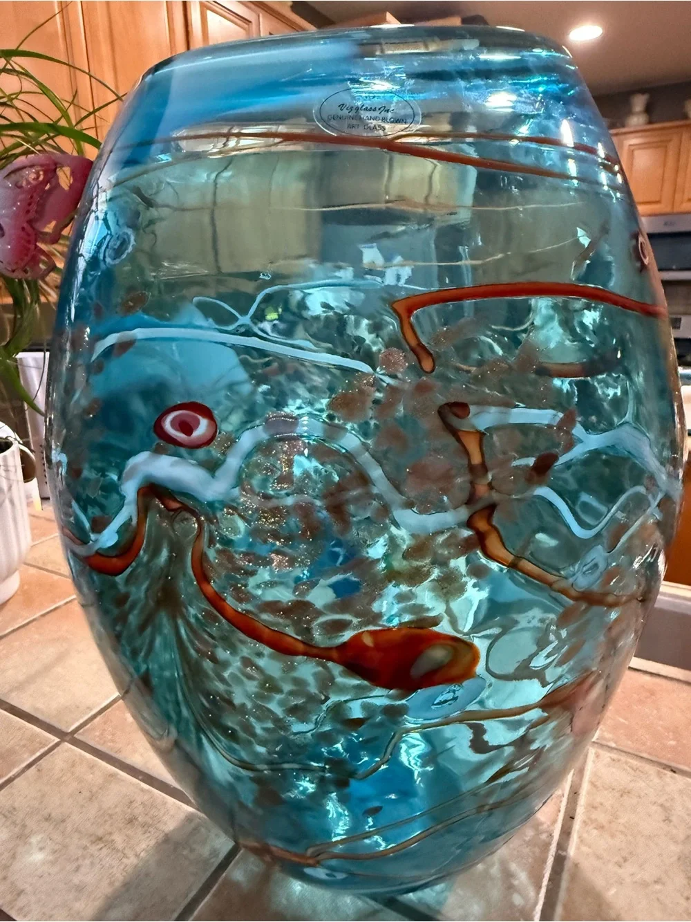Viz Glass Color Mosaic Large Hand Blown Blue Turquoise Amber White